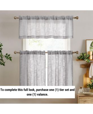 Linda Faux Linen Textured Semi Sheer Privacy Light Filtering Transparent Rod Pocket Short Thick Cafe Curtain Tiers, Set of 2