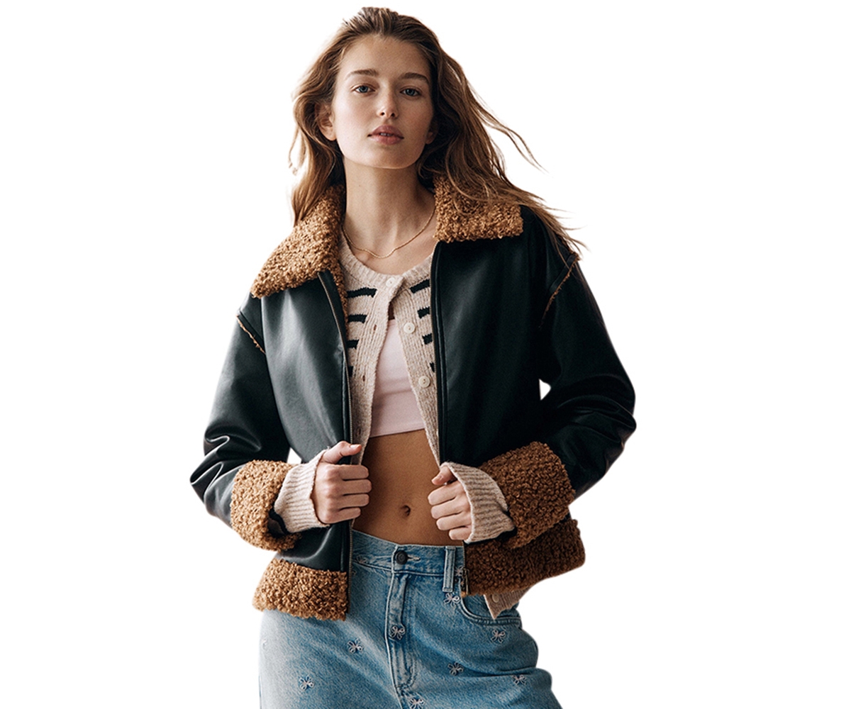 Cotton On Women's Alfie Faux Leather Sherpa Jacket - brown sherpa