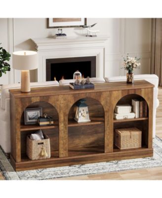 Farmhouse Console Table, 63-Inch Long Entryway Table with 3 Tier Storage, Wooden Rectangular Sofa Table Behind The Couch