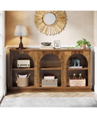 Farmhouse Console Table, 63-Inch Long Entryway Table with 3 Tier Storage, Wooden Rectangular Sofa Table Behind The Couch