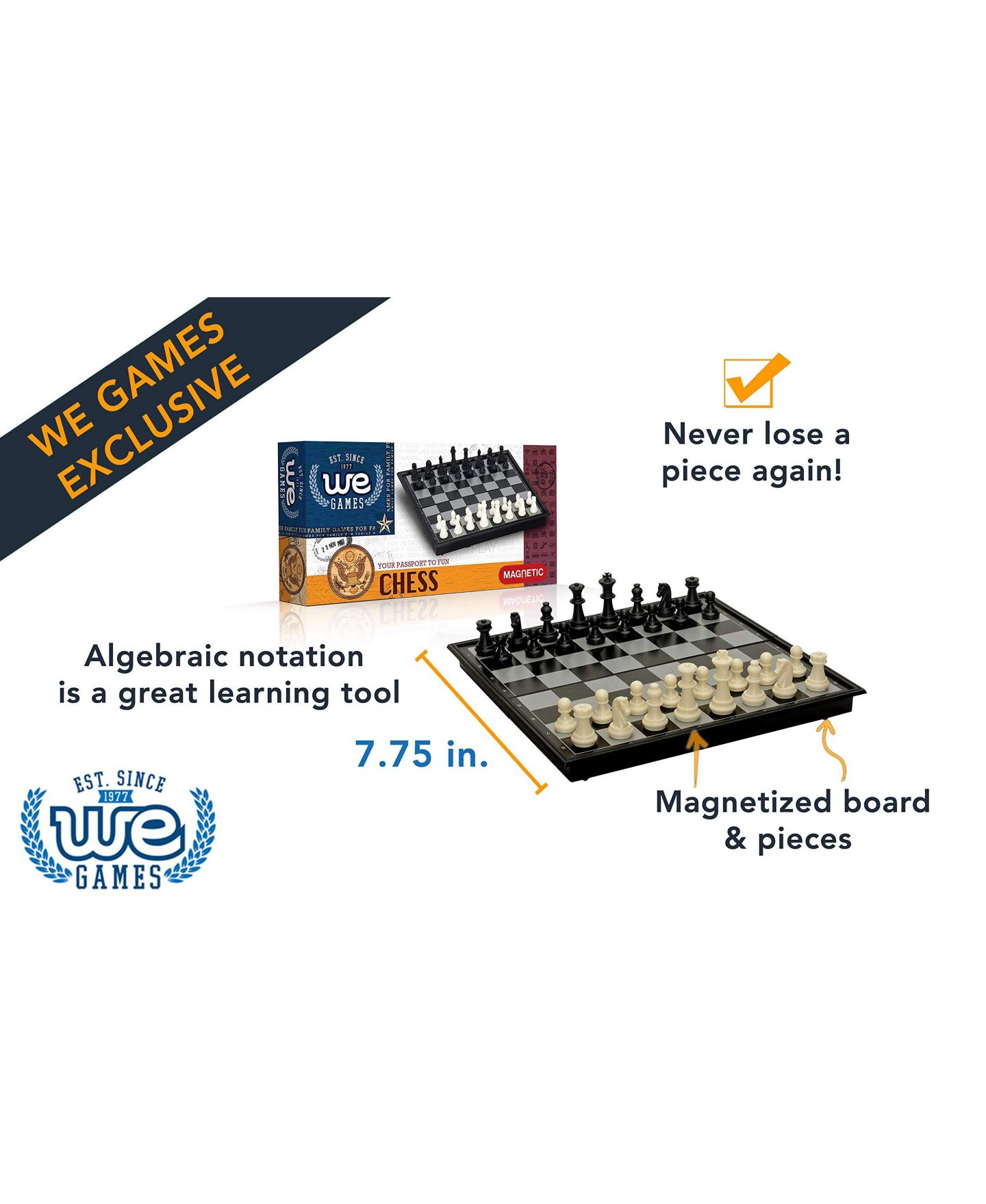Детские игрушки WE Games Magnetic-Folding Chess Set, 32-Piece, Ages 3+ — фото 3