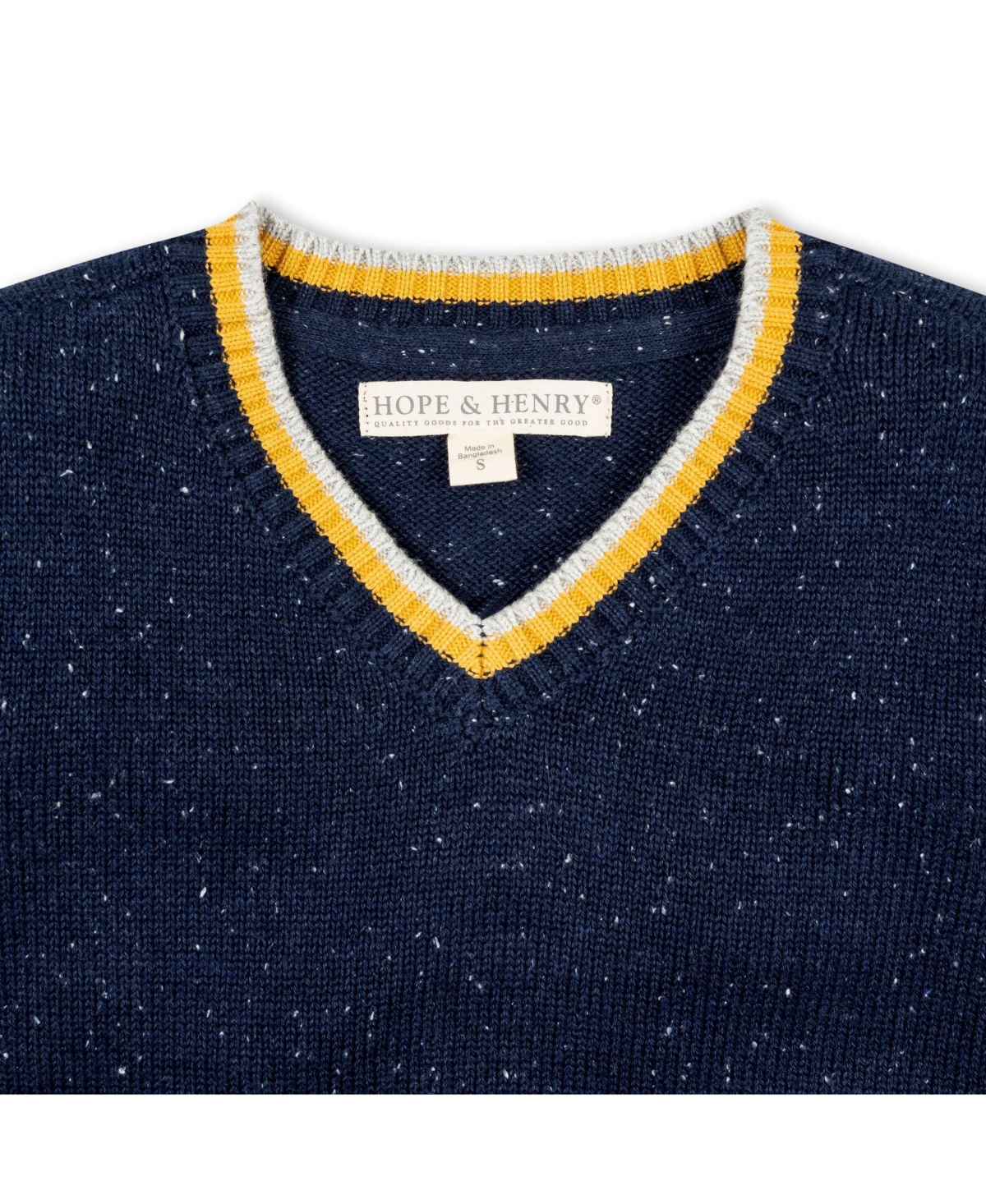 Hope & Henry Baby Boys Organic Long Sleeve V-Neck Sweater - Navy fleck with tipping