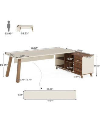 71-Inch Engineered Wood and Metal Large Office Desk with Storage Shelves, Executive L-Shaped Desk