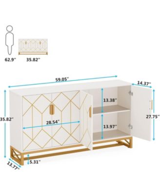 59" White Gold Buffet Cabinet with Storage Kitchen Sideboard Storage Cabinet