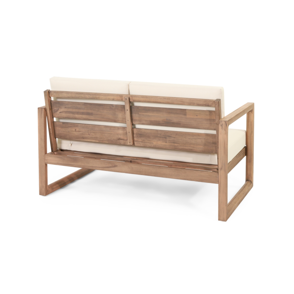 Streamdale Furniture Outdoor Acacia Wood Loveseat And Coffee Table Set With Cushions,Wash, Beige - Brown
