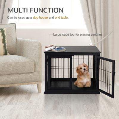Dog Crate Furniture, Small Dog Cage End Table with Two Opening Sides, Lockable Door, Puppy Kennel Indoor, Cute and Decorative, Black