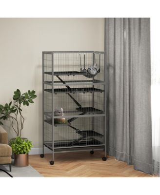 63" 6-Tier Small Animal Cage, Ferret Cage, Large Chinchilla Cage with Hammock Accessory & Heavy-Duty Steel Wire, Small Animal Habitat with 6 Doors, Removable Tray, Gray