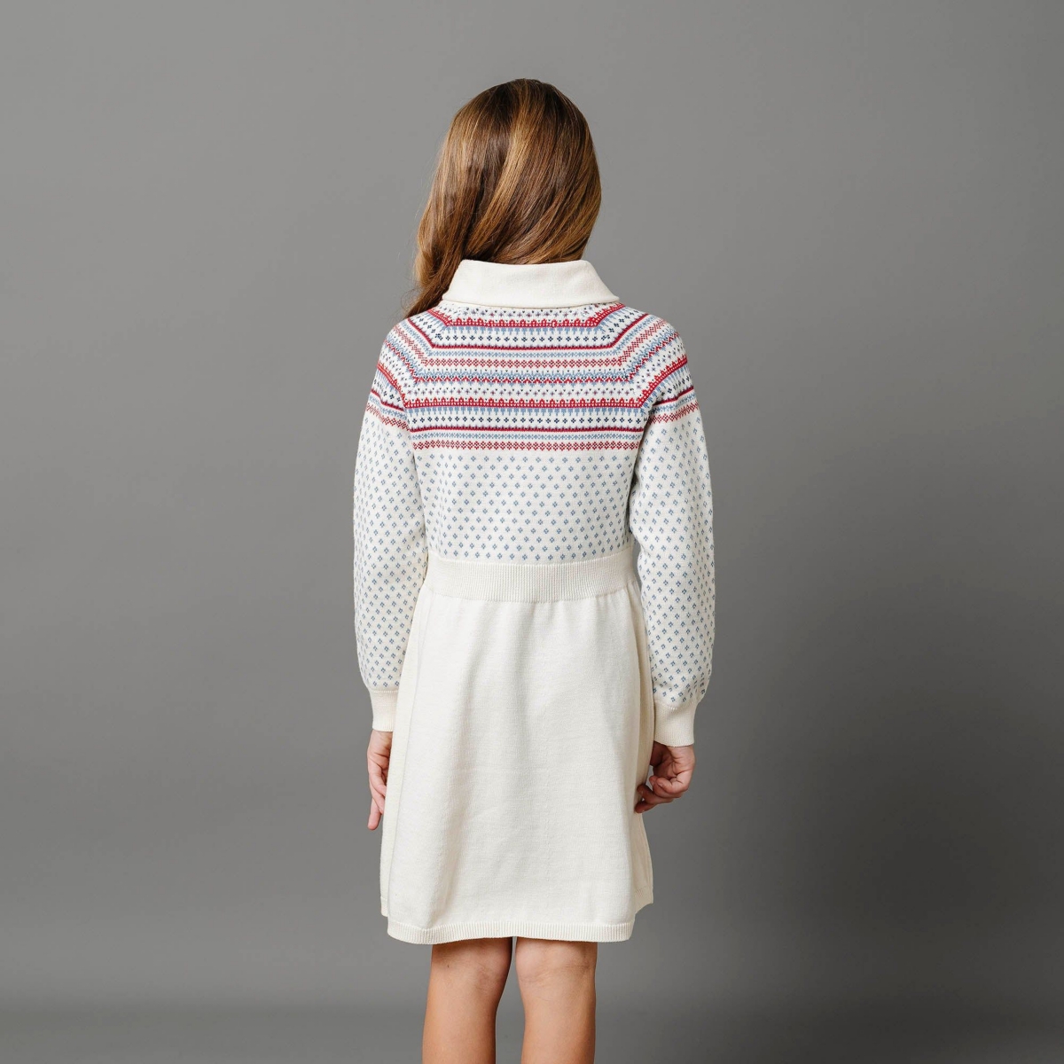 Hope & Henry Toddler Girls Organic Shawl Collar Fair Isle Sweater Dress