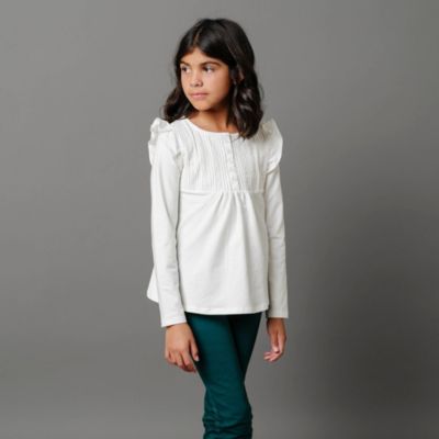 Toddler Girls Long Sleeve Flutter Pintuck Knit Top