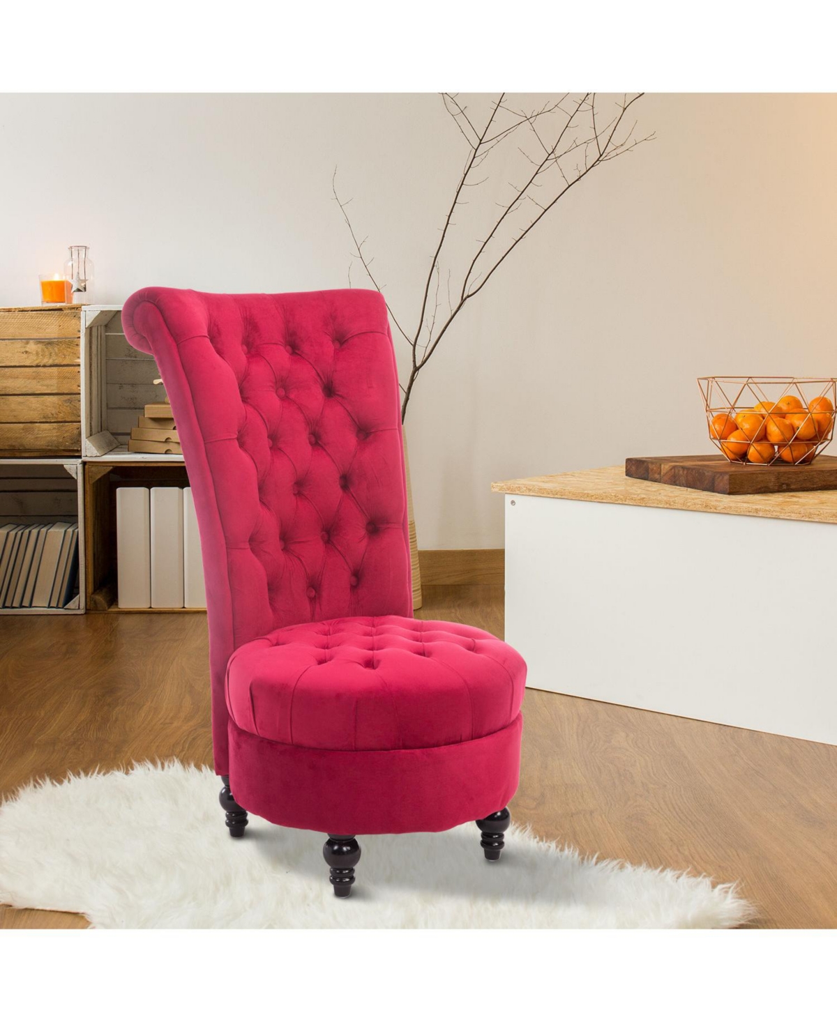 High Back Accent Chair, Upholstered Armless Chair, Retro Button-Tufted Royal Design with Thick Padding and Rubberwood Leg for living Room, Dining room