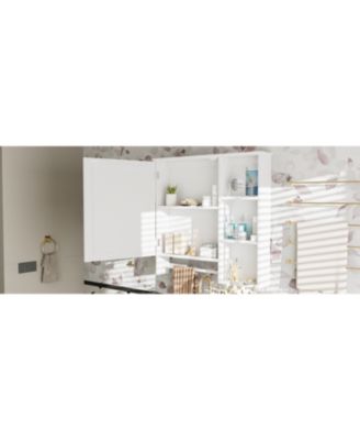 Wall Mounted Bathroom Storage Cabinet, Medicine Cabinets with large mirror door, adjustable shelves and three open storage levels(Not Include Bathroom Vanity)