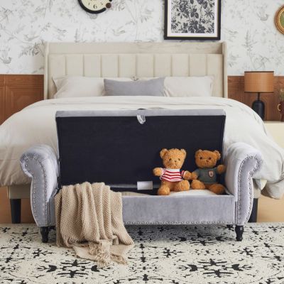 Streamdale Multifunctional Velvet Ottoman Bench with Pillow