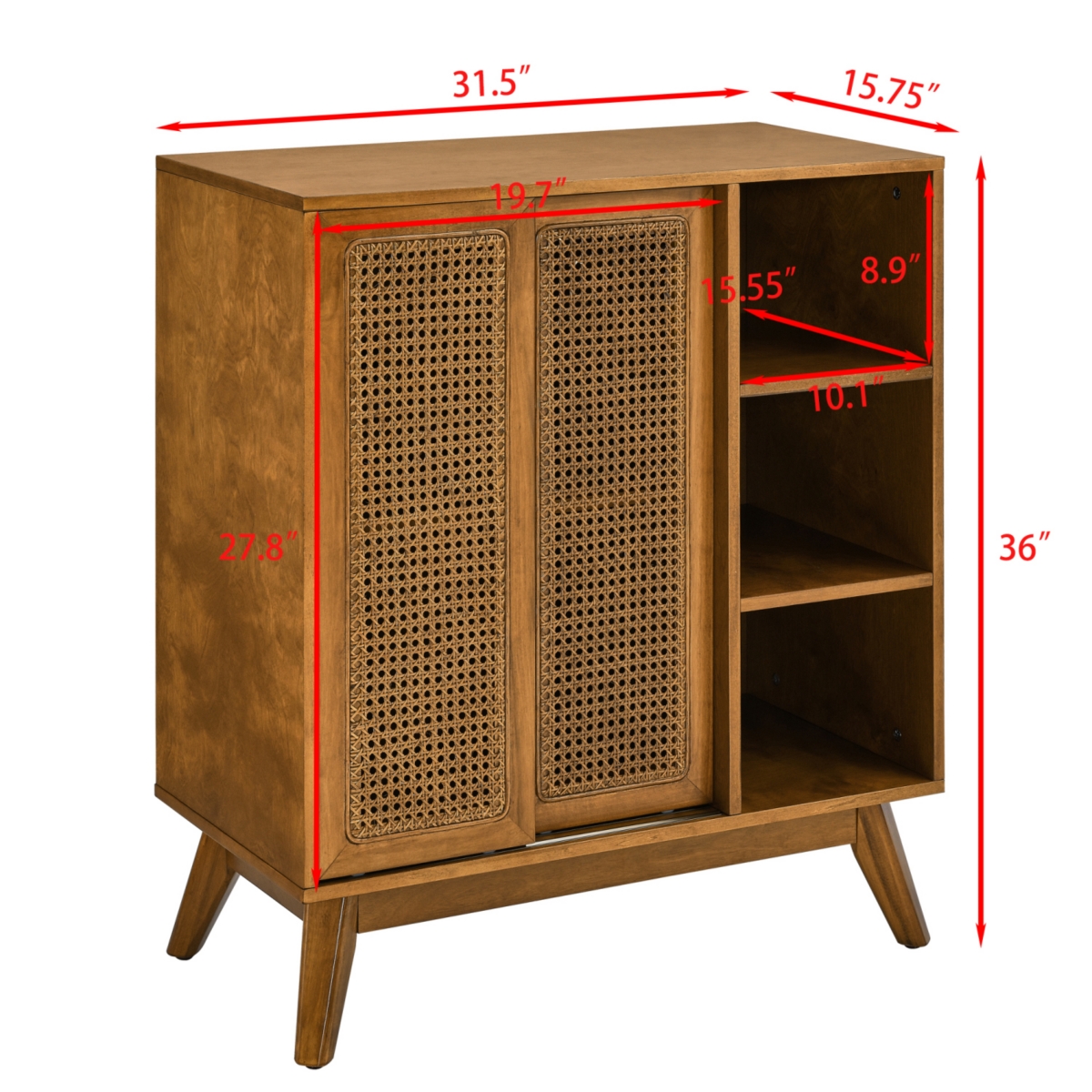 Streamdale Mid-Century Rattan Sideboard Cabinet with Shelf