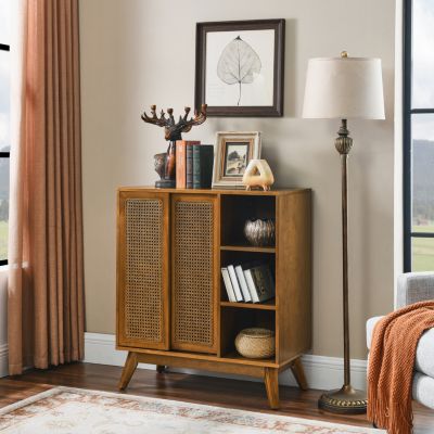 Streamdale Mid-Century Rattan Sideboard Cabinet with Shelf