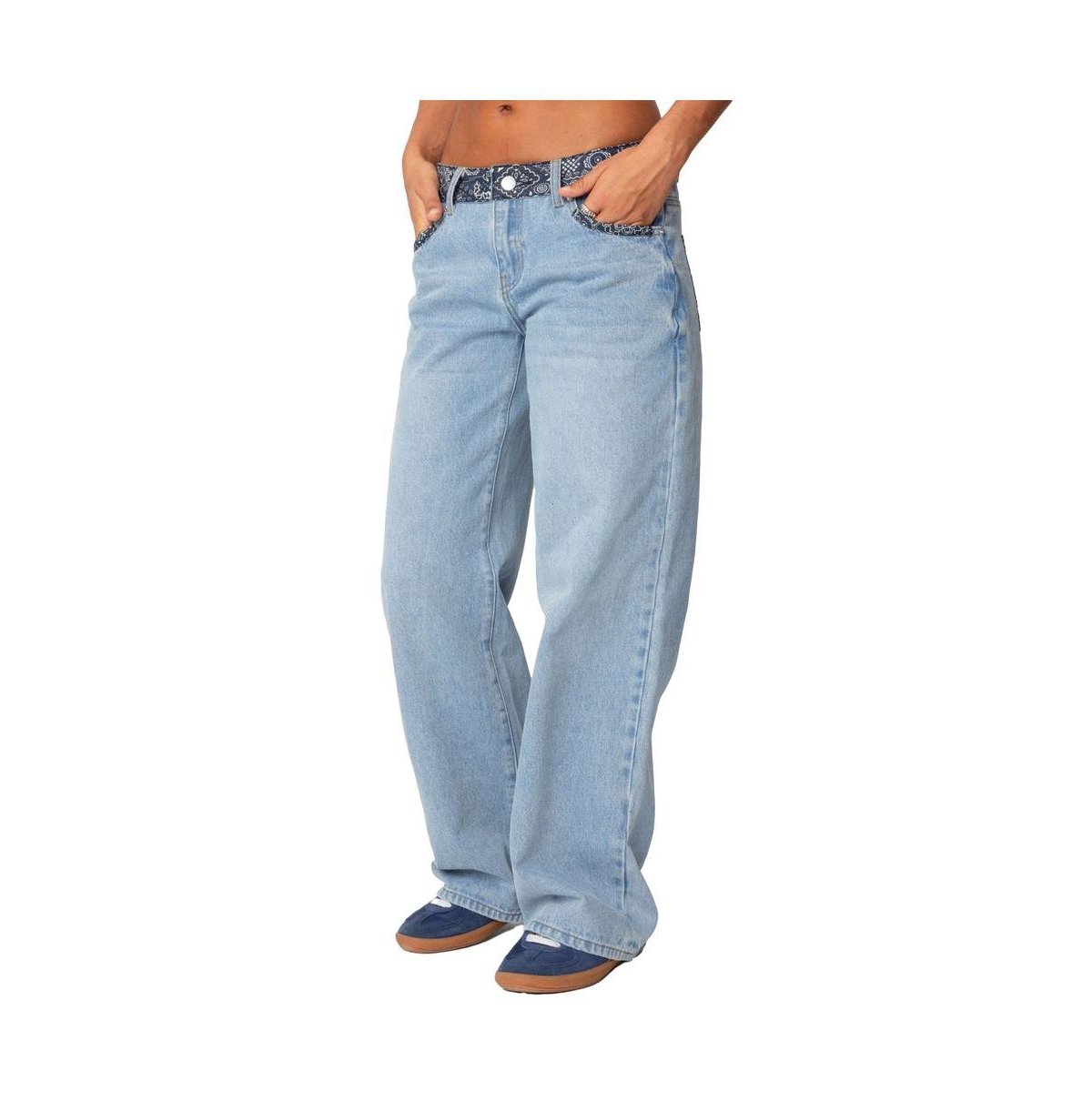 Edikted Women's Bandana Bliss Low Rise Jeans - Blue-washed
