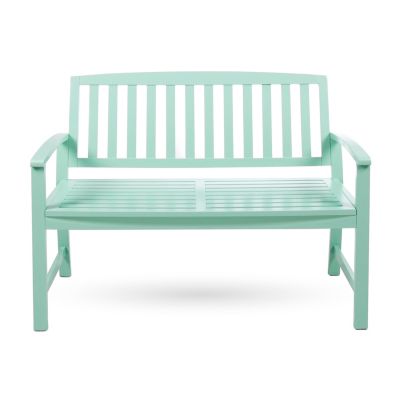 Farmhouse-Style Acacia Wood Bench In Light Mint