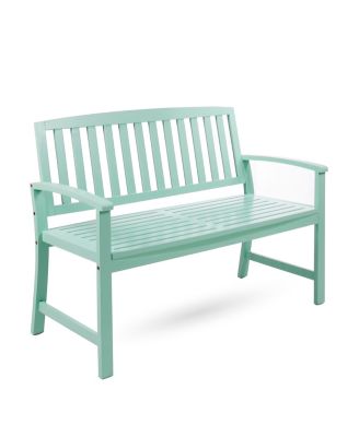 Farmhouse-Style Acacia Wood Bench In Light Mint