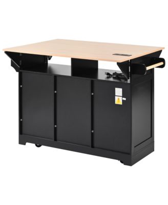 Large Kitchen Island with Drop Leaf, Power Outlet, Storage