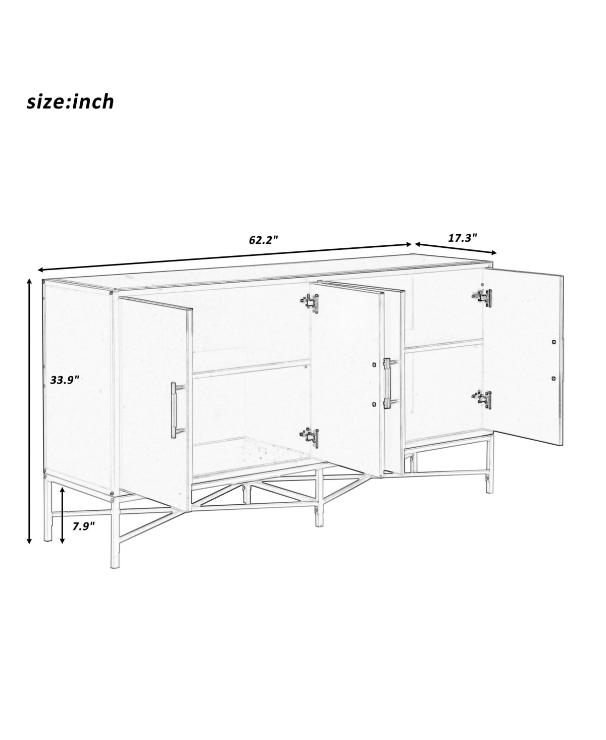 Streamdale Furniture Distinctive Features of Four-Door Sideboard with Metal and Cross-Leg Design, Suitable for Living Rooms, Entrance and Study - Anti