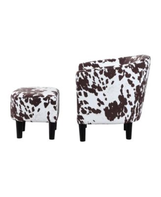 26.25" Faux Cowhide Churchill Accent Chair with Ottoman