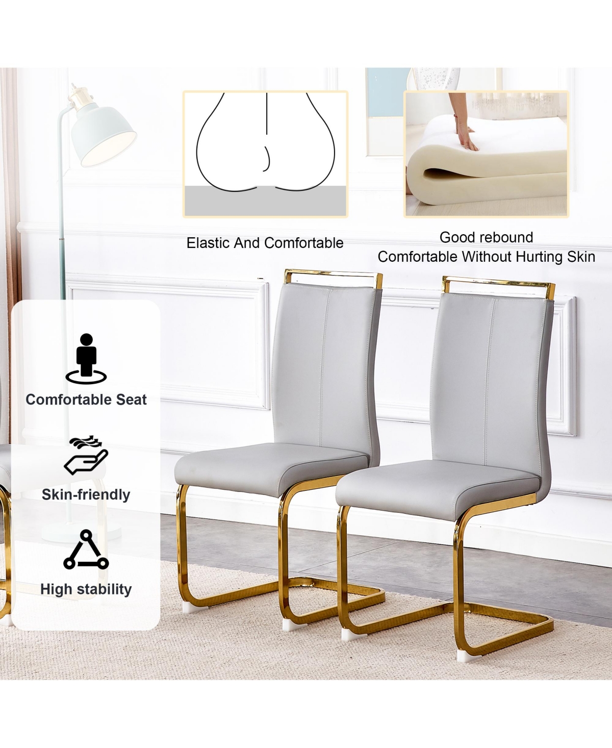 Streamdale Furniture Table and chair set, rock plate table top, gold metal table legs, stable and beautiful, suitable for most home styles. Modern sim