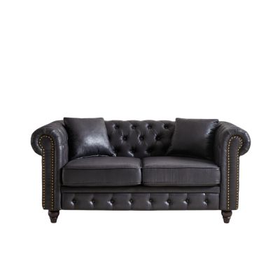 1 Pc Tech Fabric  Chesterfield Style, Button Tufted, Nailhead Arms, Includes 2 Pillows, Wooden Legs  Contemporary Sofa