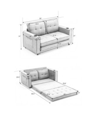 3-in-1 Upholstered Sofa Bed with Mattress, Pull Out Sleeper, Beige