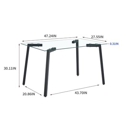 Sleek Glass Dining Table for 4 with Durable Metal and Wood Legs
