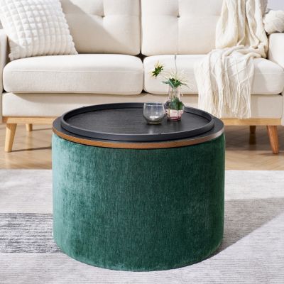 Chenille Storage Ottoman with Stool