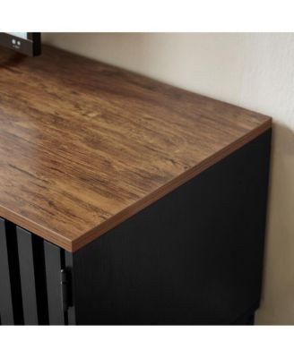 Modern TV Stand with Slatted Doors and Storage