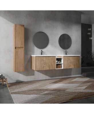  72" Wall-Mounted Vanity with Sink and Cabinet