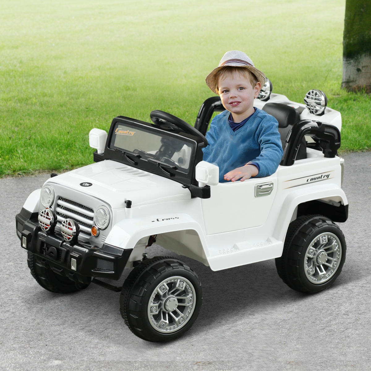 Streamdale Furniture Kids Ride-on Car, Off-Road Truck with MP3 Connection, Working Horn, Steering Wheel, and Remote Control, 12V Motor,- White