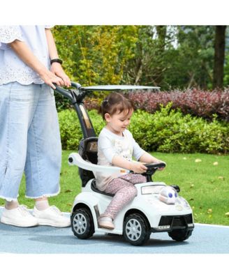 Push Car for Kids 1-3 Years, 3 in 1 Ride on Sliding Car, Foot to Floor Baby Push Car with Removable Handle, Music, Horn, Canopy, Safety Guardrail for Boys and Girls, White