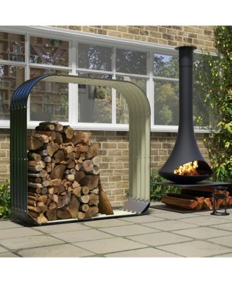 Galvanized Steel Wood Shed Firewood Storage Rack, 4.7' x 1.4' x 4.7' Log Holder Storage Shed with Rubberized Edge for Safety & Gloves for Easy Assembly