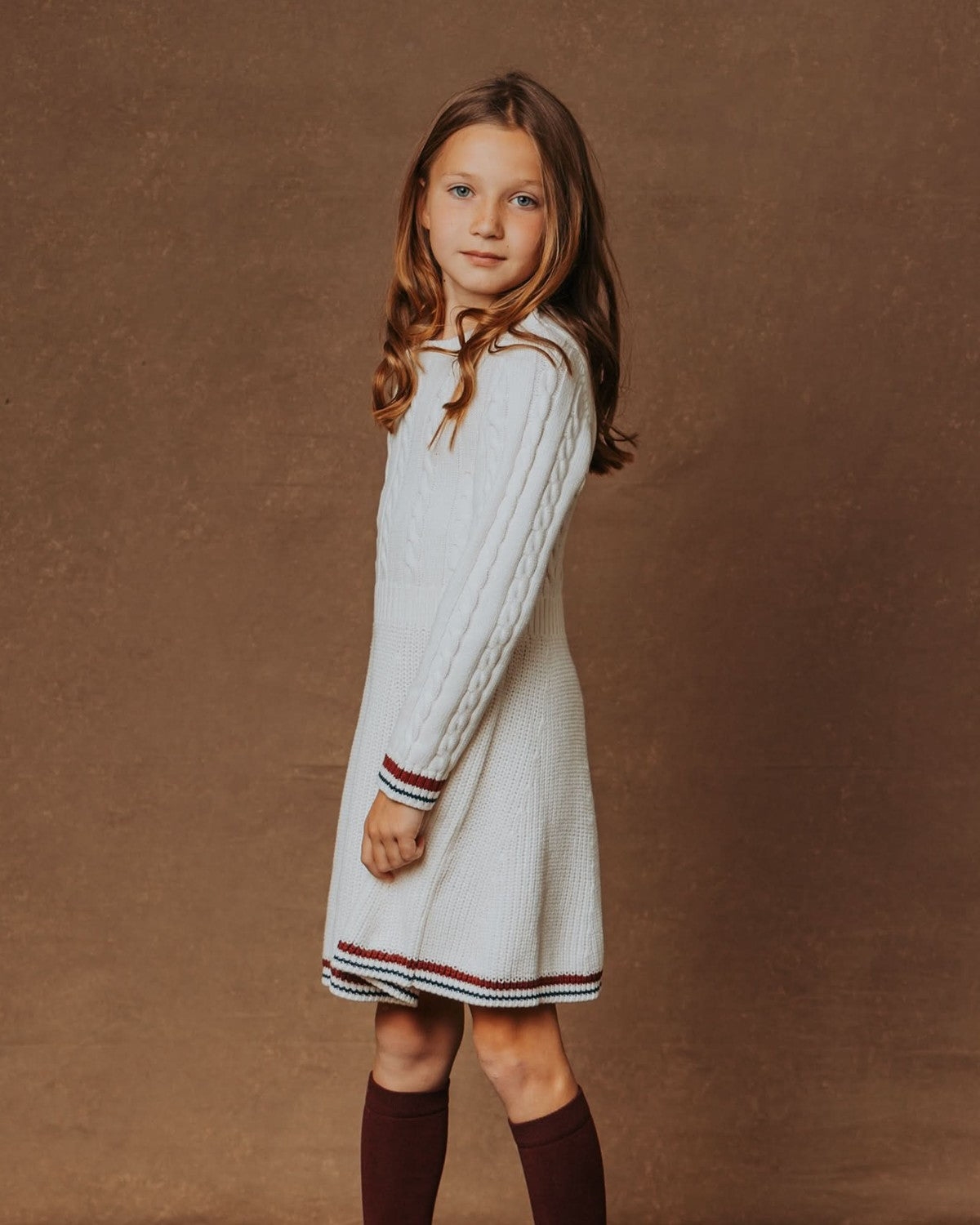 Hope & Henry Little Girls Organic Long Sleeve Schoolgirl Cable Sweater Dress