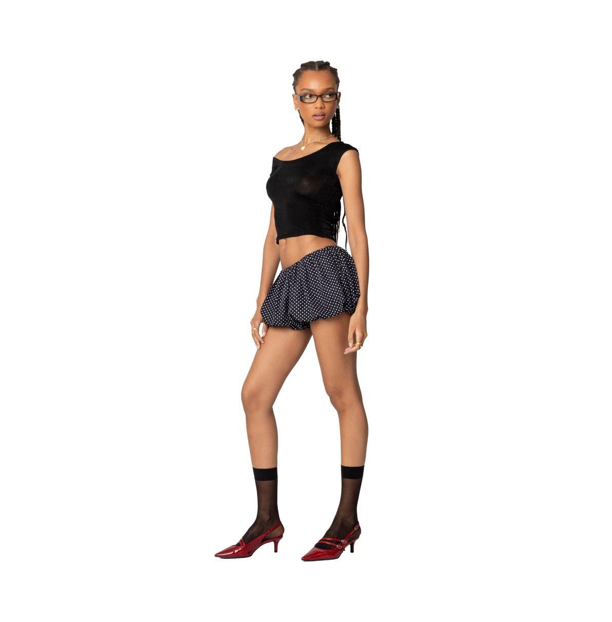 Edikted Women's Liz Polka Dot Bubble Shorts - Black-and-white