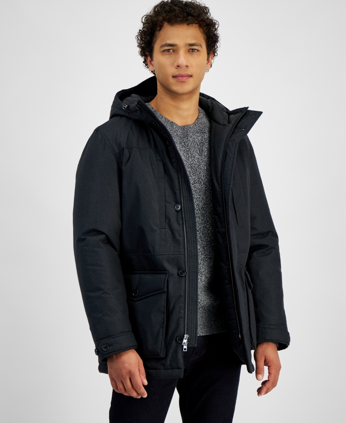 MICHAEL KORS MEN'S HERRINGBONE HOODED PARKA 