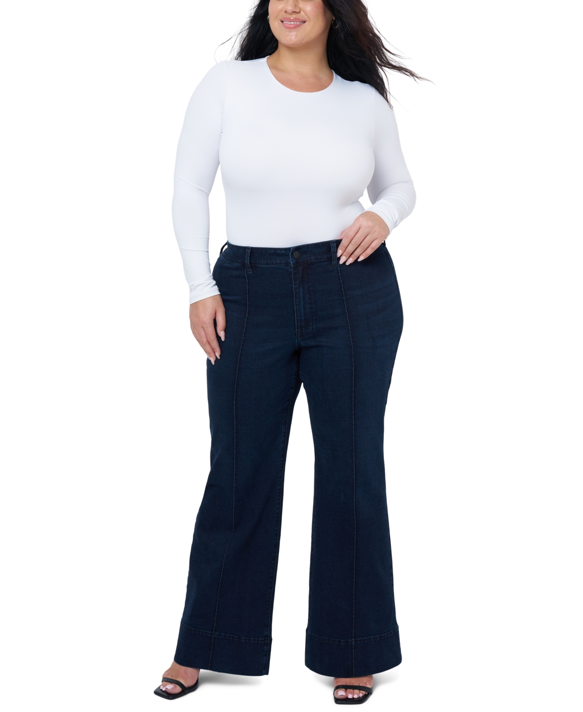 Seven7 Plus Size Pintuck High Rise Wide Leg Jeans
