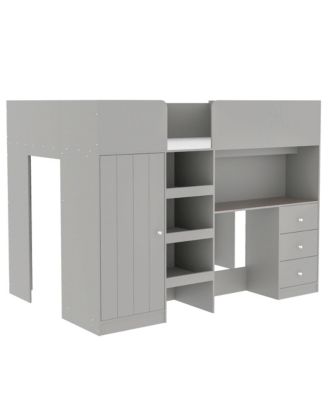 Full-Size Loft Bed with Built-in Essentials in Grey
