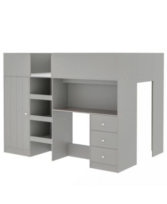 Full-Size Loft Bed with Built-in Essentials in Grey