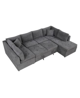 117" Oversized U-Sofa Couch Bed with Pillows