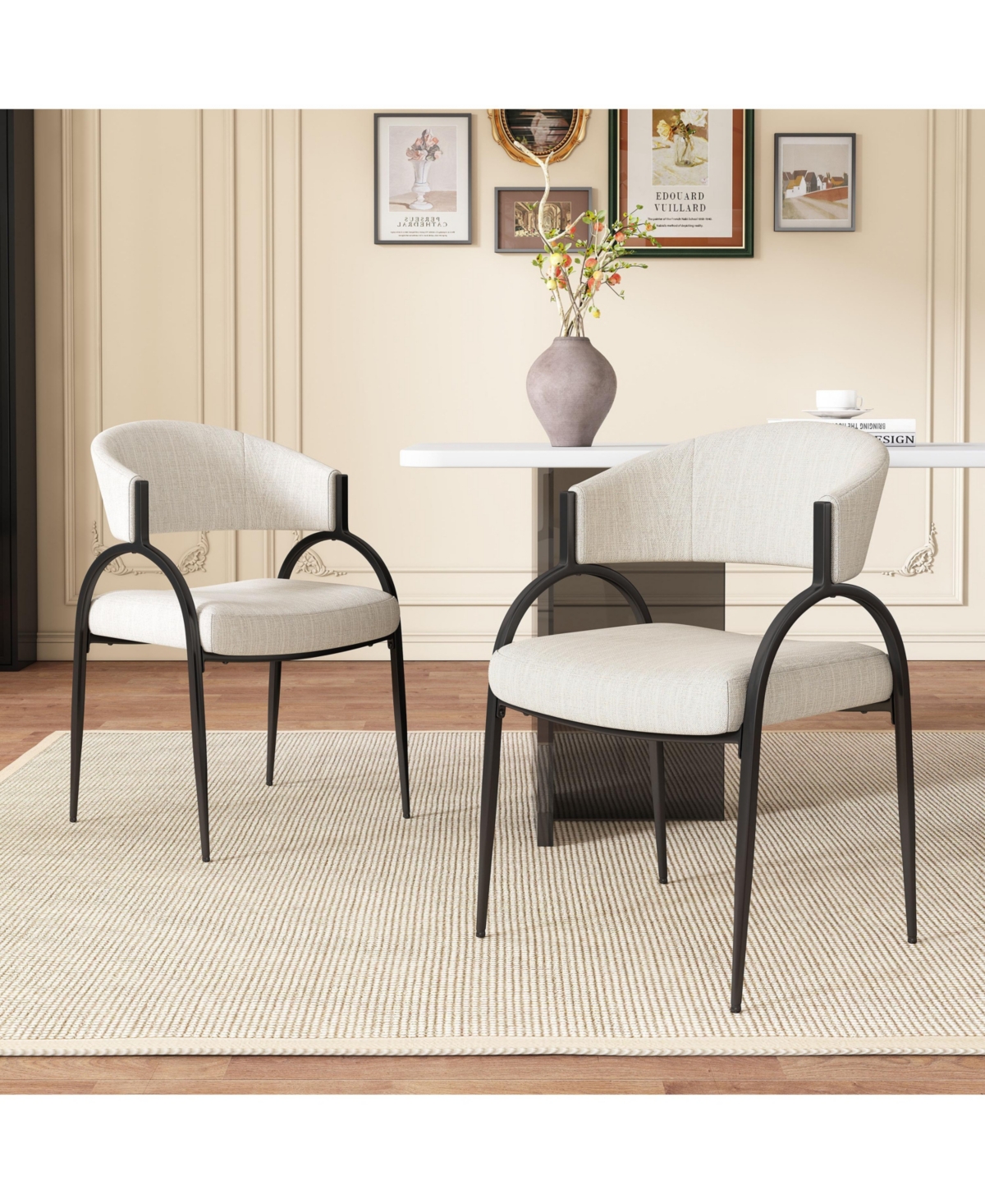 Simplie Fun Upholstered Dining Chairs With Metal Legs (Set of 2),Beige