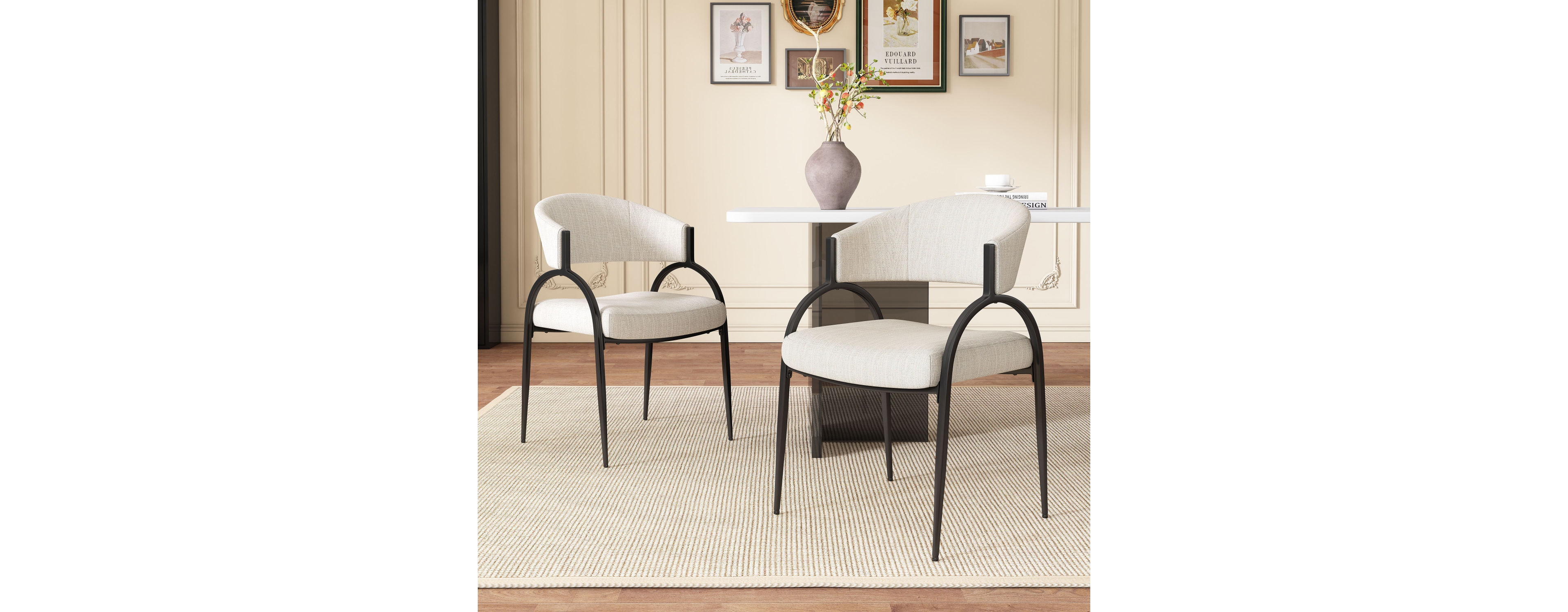 Simplie Fun Upholstered Dining Chairs With Metal Legs (Set of 2),Beige