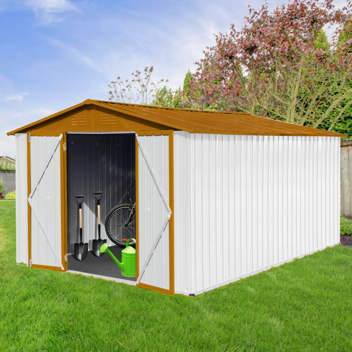 Streamdale Furniture Metal garden sheds 10ftx12ft outdoor storage shedsYellow - White