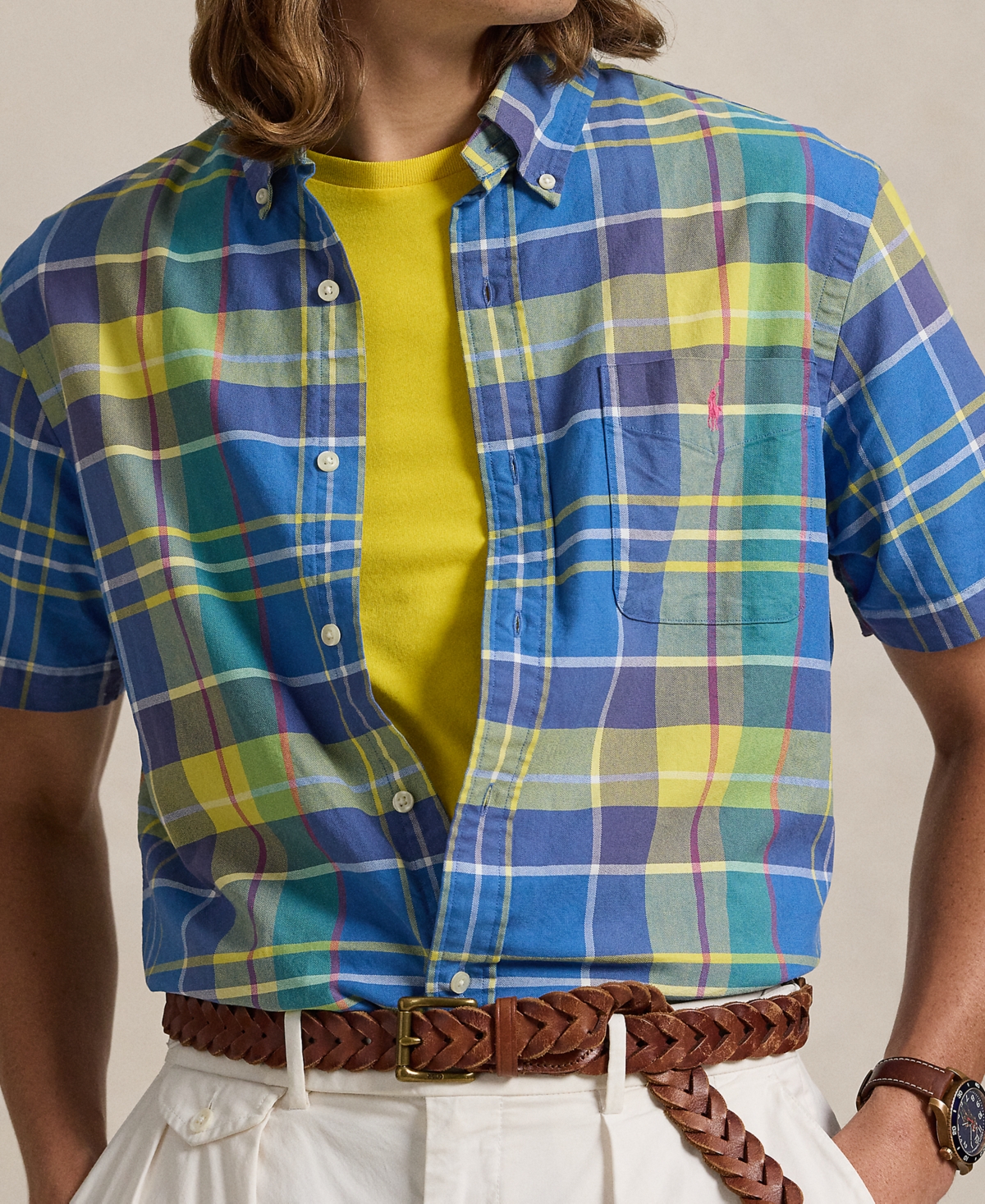 Polo Ralph Lauren Men's Classic-Fit Plaid Oxford Camp Workshirt -yello