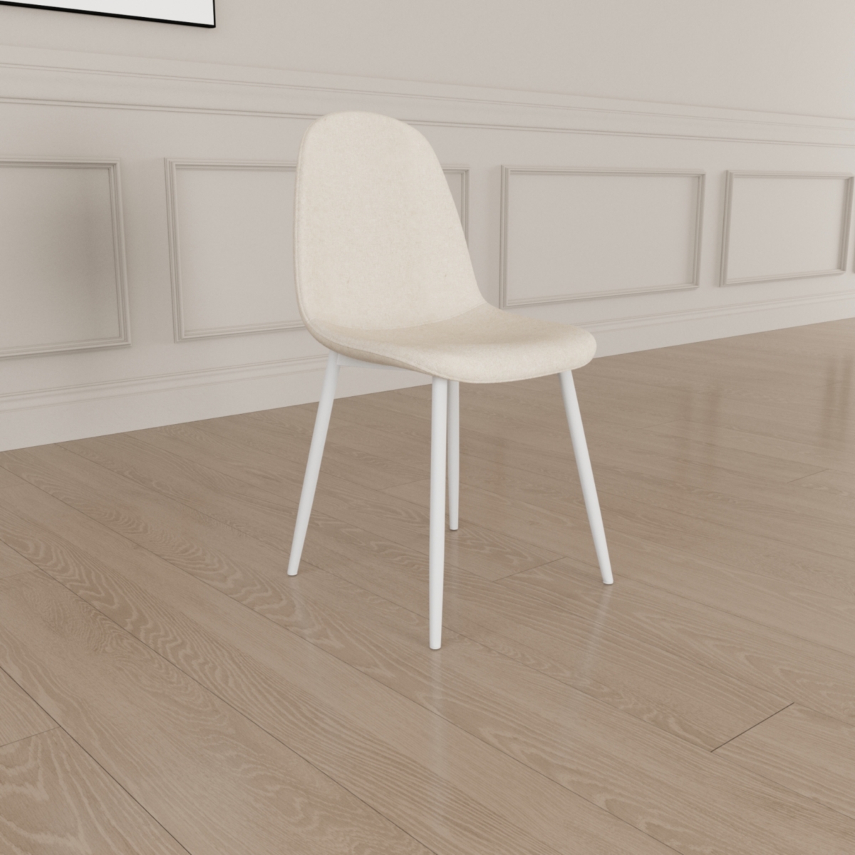 Simplie Fun Dining Chairs Set of 4, Modern Accent Chairs with Linen Fabric Upholstered Seat, Spoon Shape Kitchen Chair with White Metal Legs Dining Si