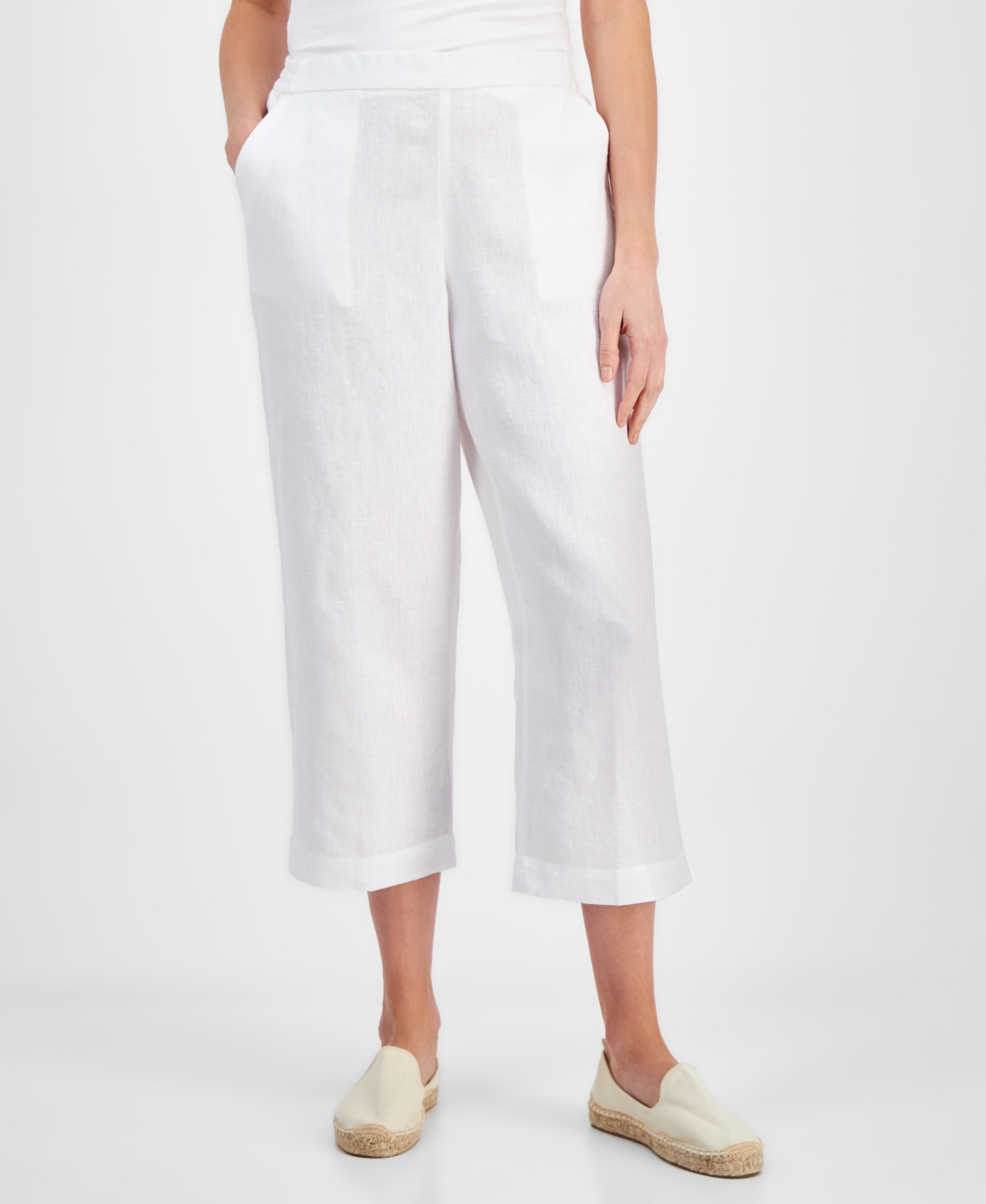 CHARTER CLUB WOMEN'S 100% LINEN SOLID CROPPED PULL-ON PANTS, CREATED FOR MACY'S 