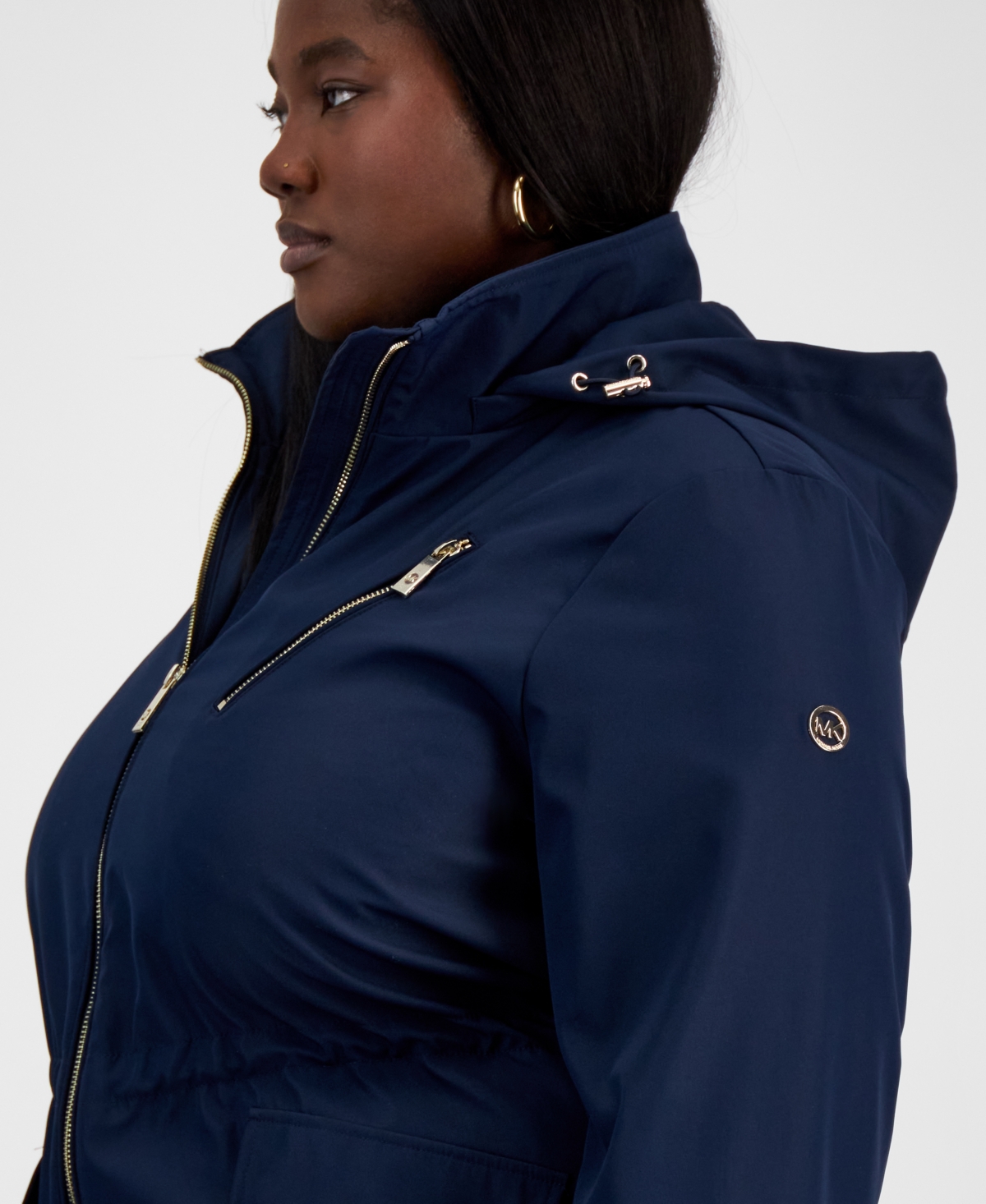Michael Kors Michael  Plus Size Hooded Water-resistant Anorak Coat In Midnight
