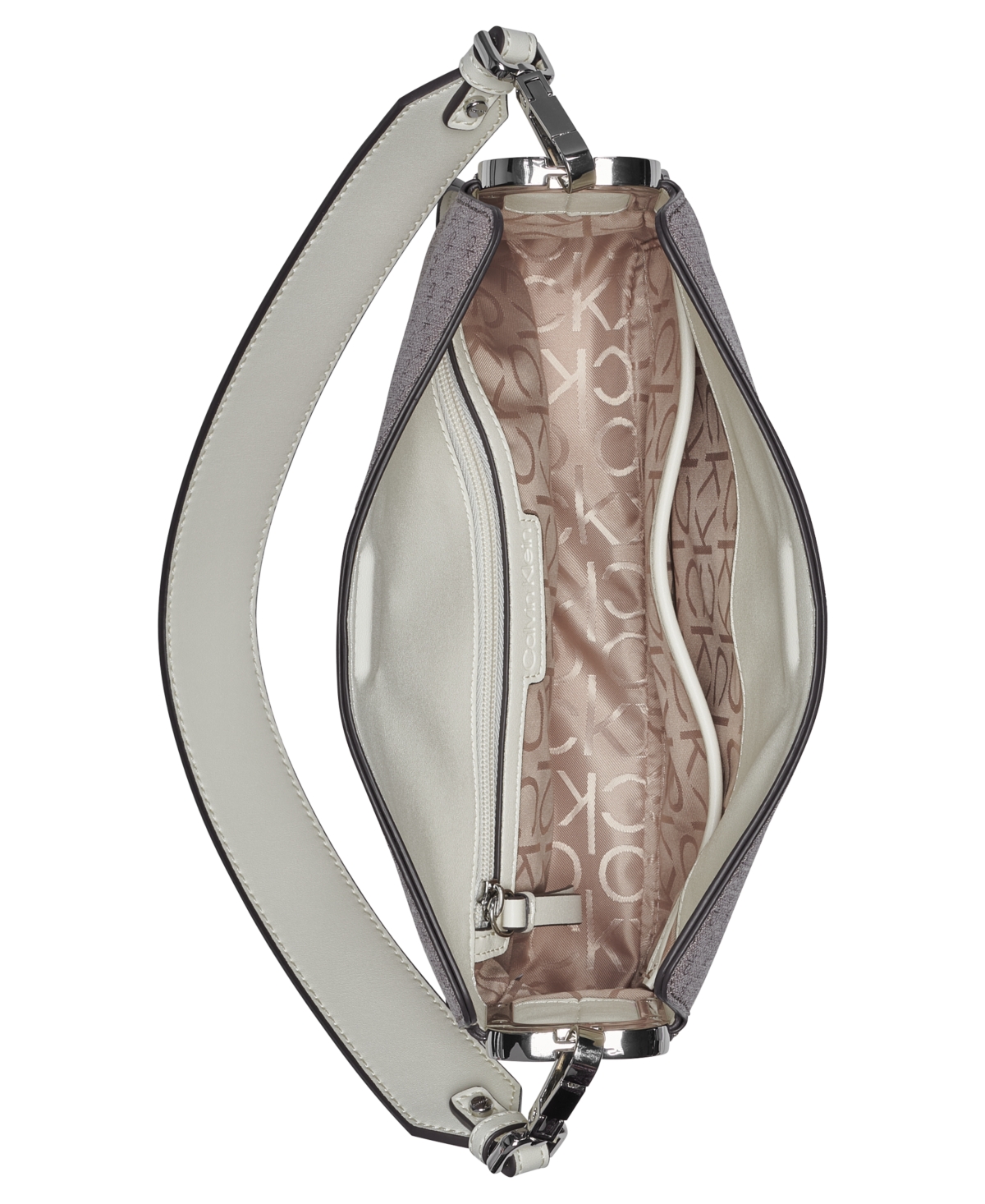 Calvin Klein Fay Signature Demi Shoulder With Magnetic Top Closure In Almond Taupe,cherub White