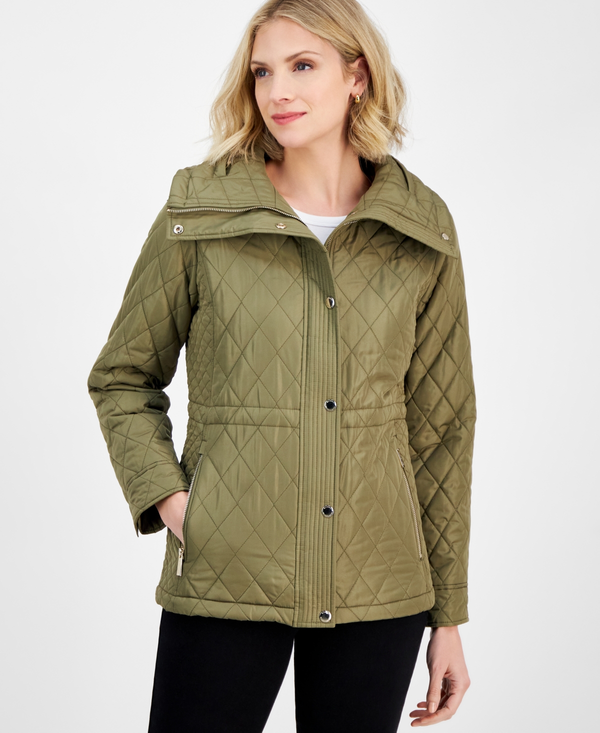 Michael Kors Michael  Women's Quilted Hooded Zip-front Coat, Exclusively At Macy's In Safari Green